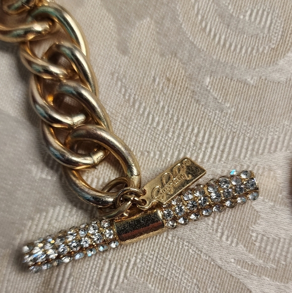 GIA FARELLA Vintage Gold Plated Chunky Chain Necklace Rhinestone Toggle - Picture 3 of 16